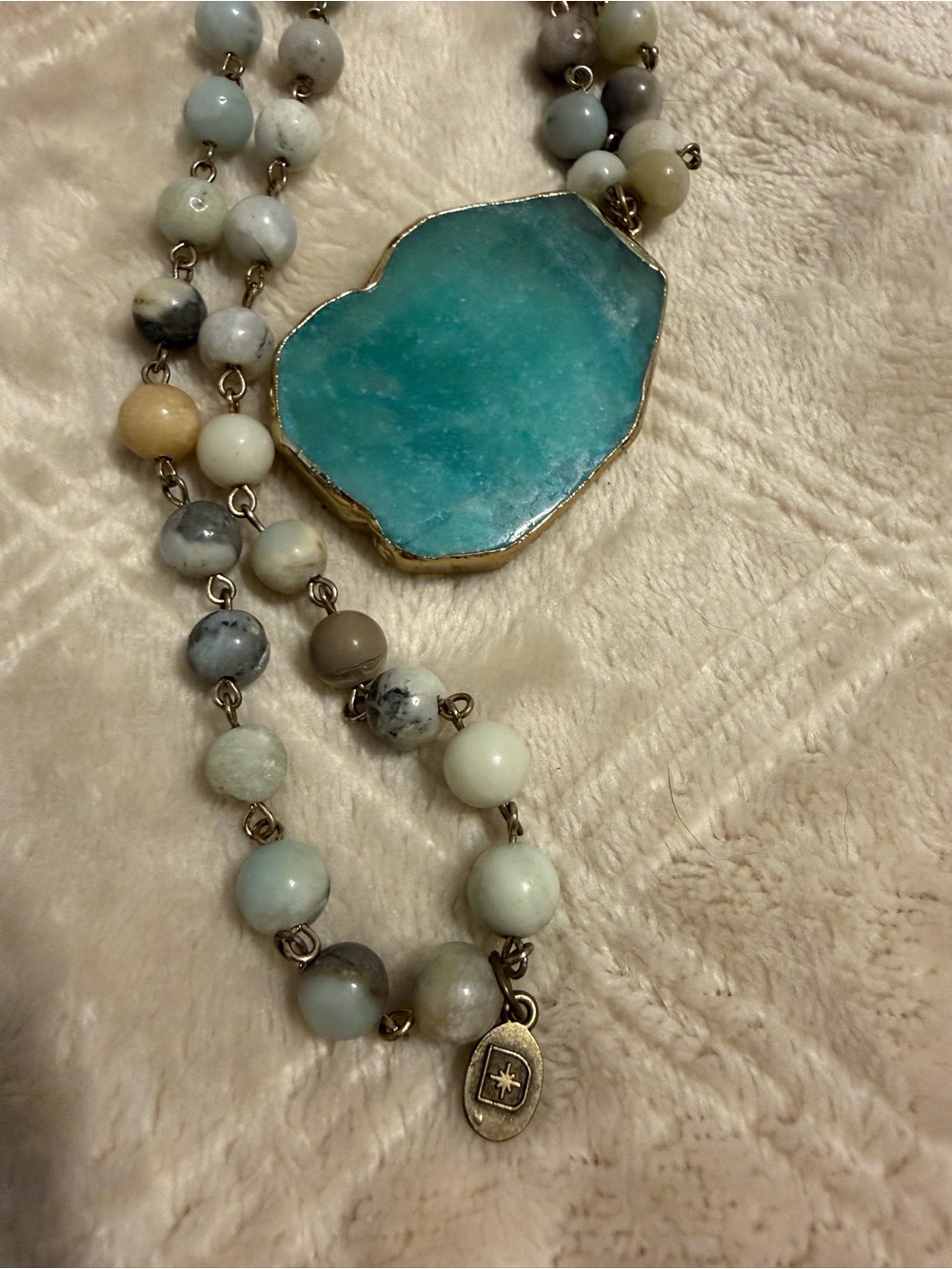 Beaded Necklace with Aqua Druzy Pendant